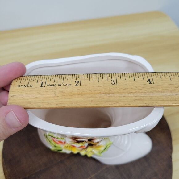 Vintage 1960's Napco Ivory Boot Vase Victorian Style Yellow & Orange Floral Vase - Picture 12 of 15